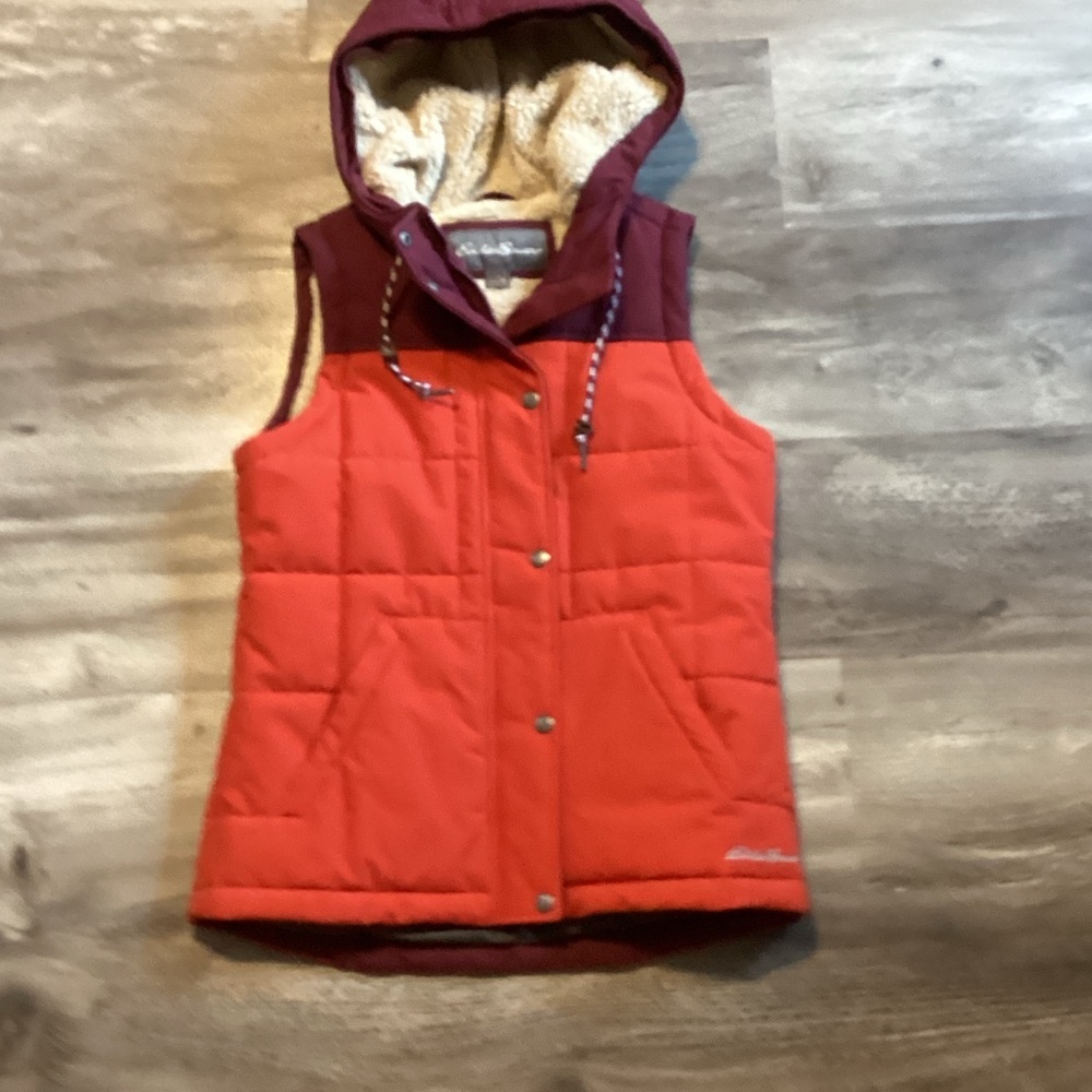 Eddie Bauer Burgundy and Red Hooded Vest
